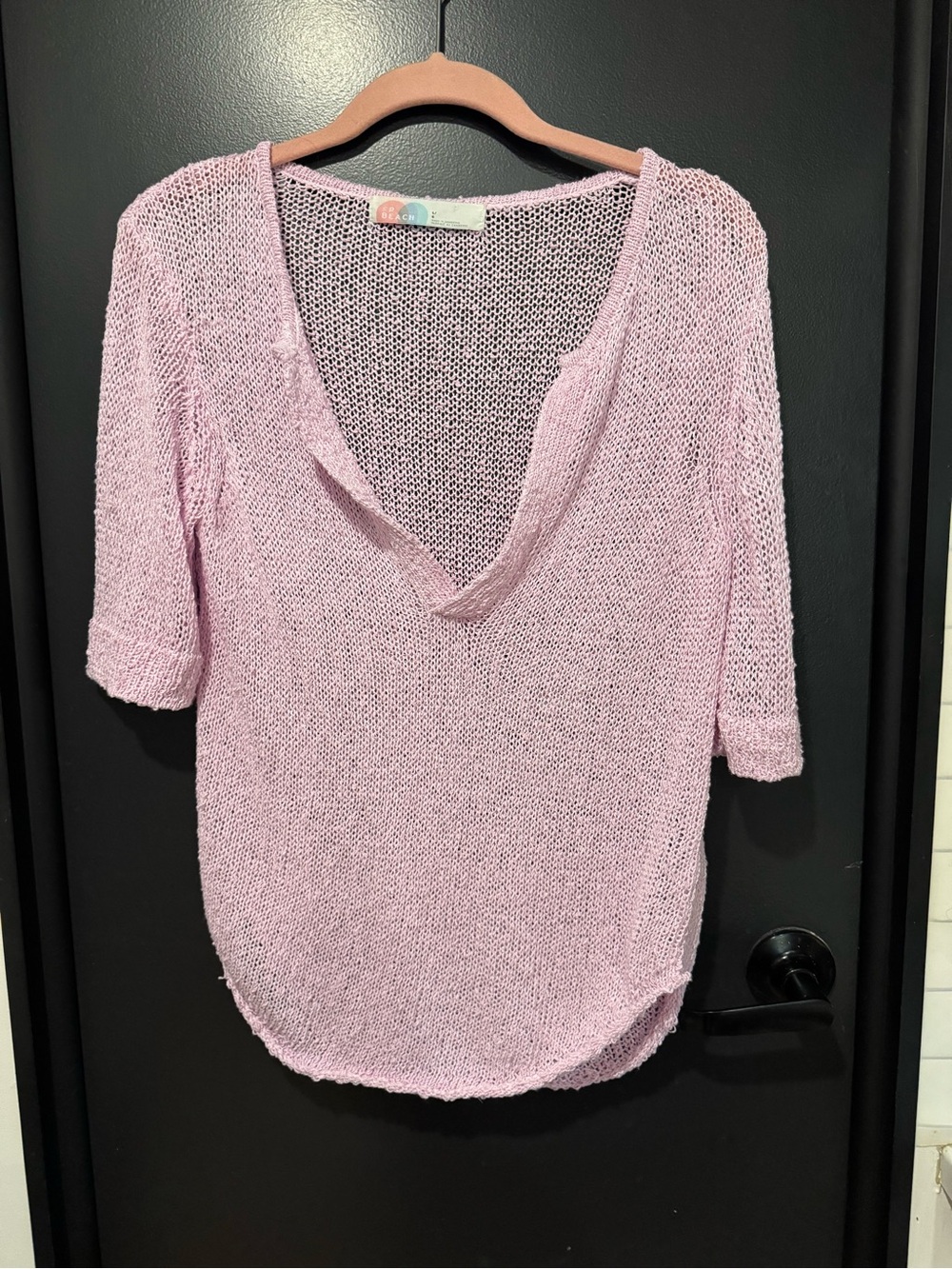 Free People Beach Mason Soft Light Pink V-Neck Open Knit Top